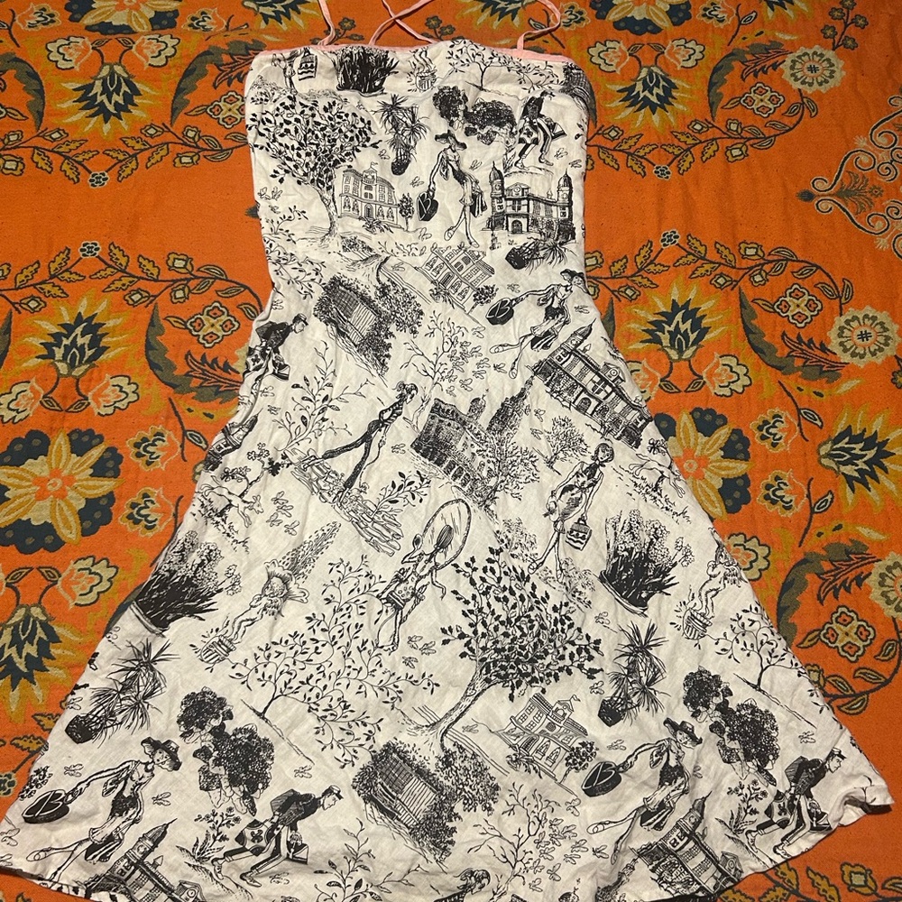 Love Life Felice Pappas Toile Mini Dress - Black White Vintage Inspired - Size S